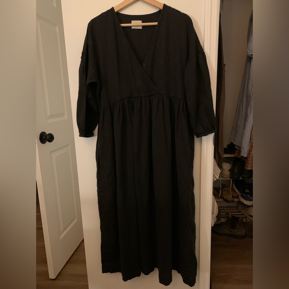 OffOn V Neck Puff Sleve Midi Dress